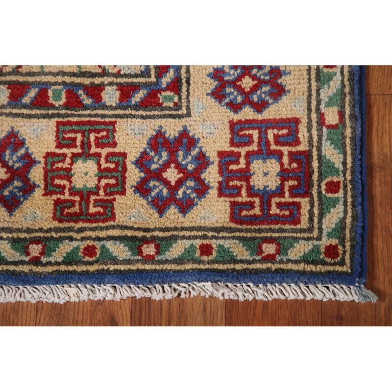 Blue Kazak Runner Rug Hand-Knotted Wool Carpet - 2'7" x 13'2"