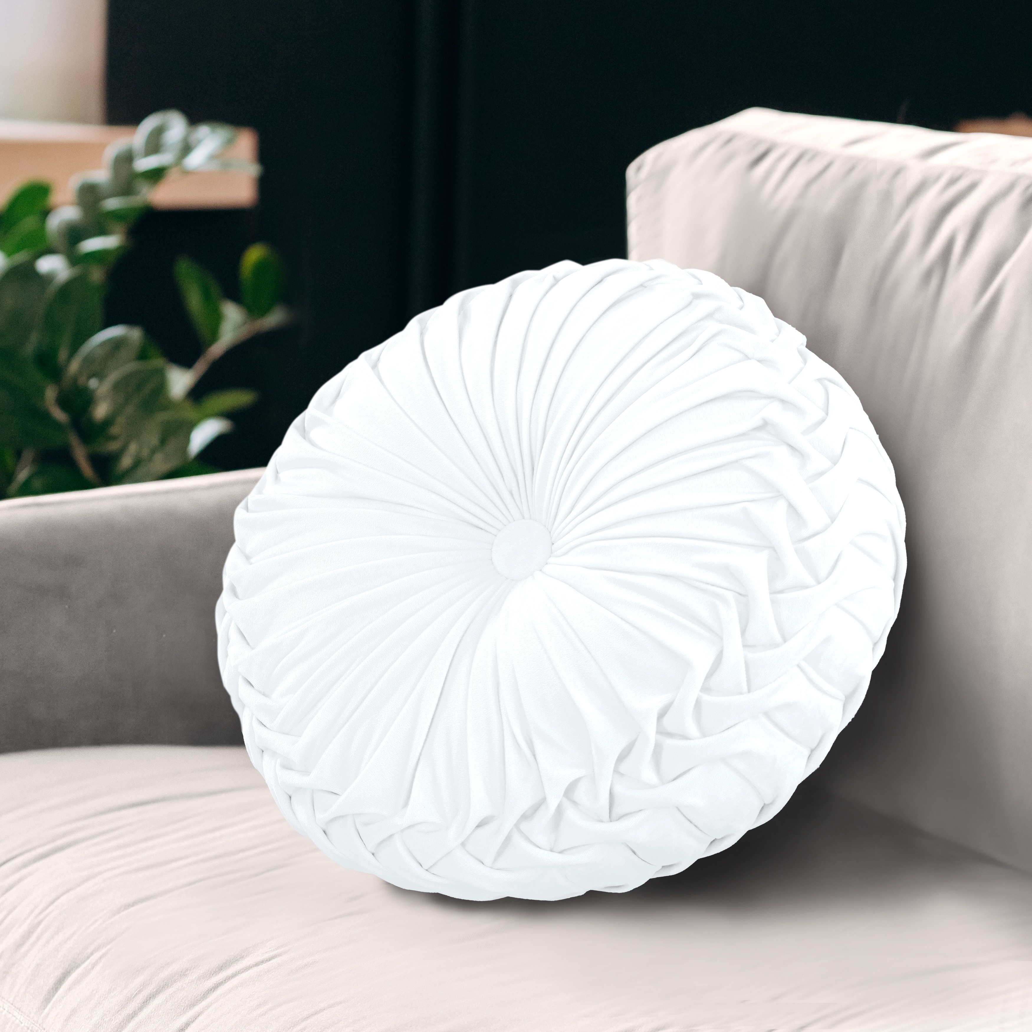 Gianny 18" Round Pleated Pillow White