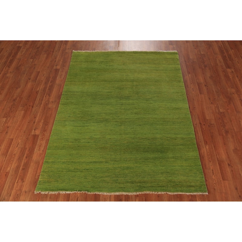Green Gabbeh Modern Area Rug Hand-Knotted Wool Carpet - 4'9" x 6'4"