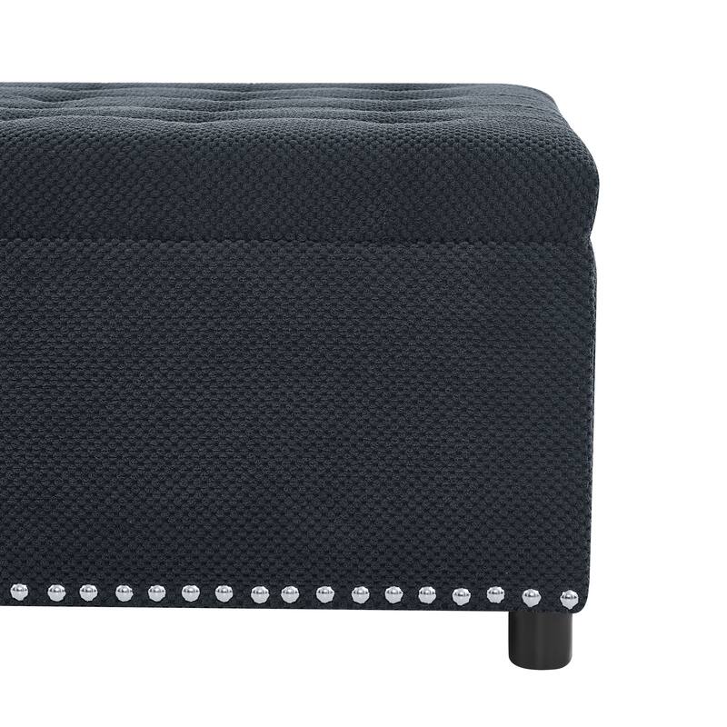 Storage Ottoman,Tufted Footstool, Nailhead Trim Ottoman, Square Storage Ottoman, Upholstered Coffee Table, Bedroom Storage