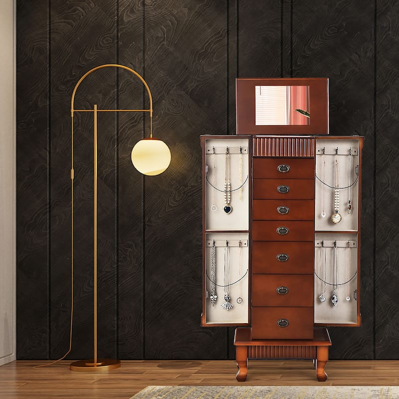 Standing Jewelry Armoire Cabinet Wooden Jewelry Storage Organizer