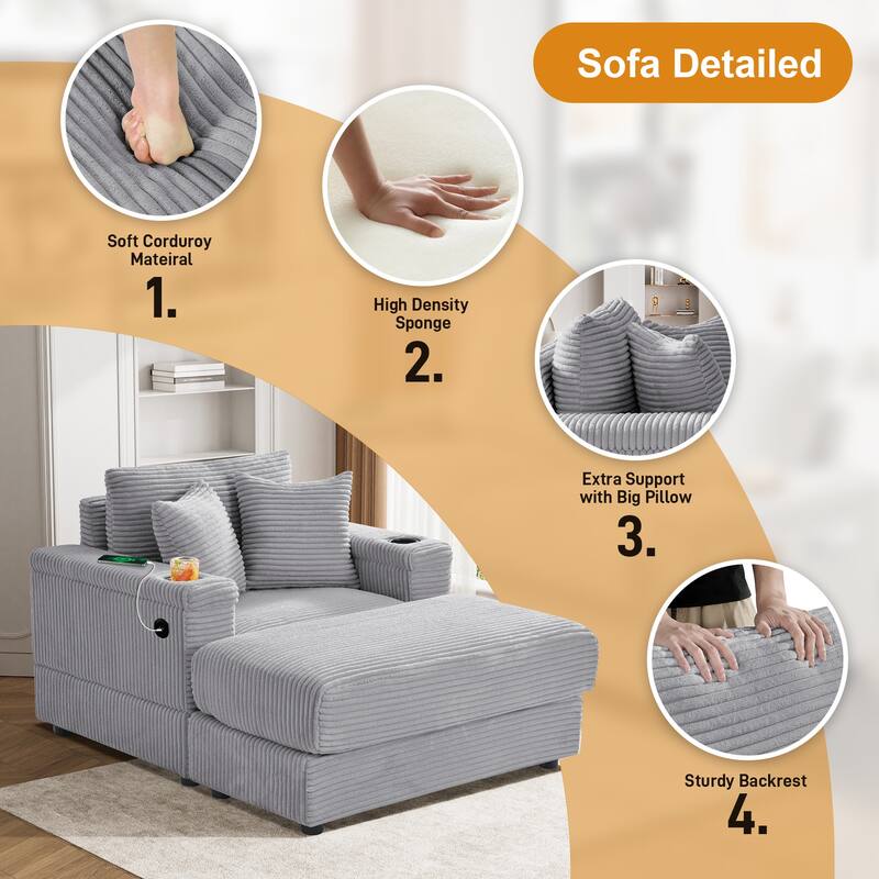 Ouyessir Upholstered Deep Seat Single Sofa with Ottoman for Living Room