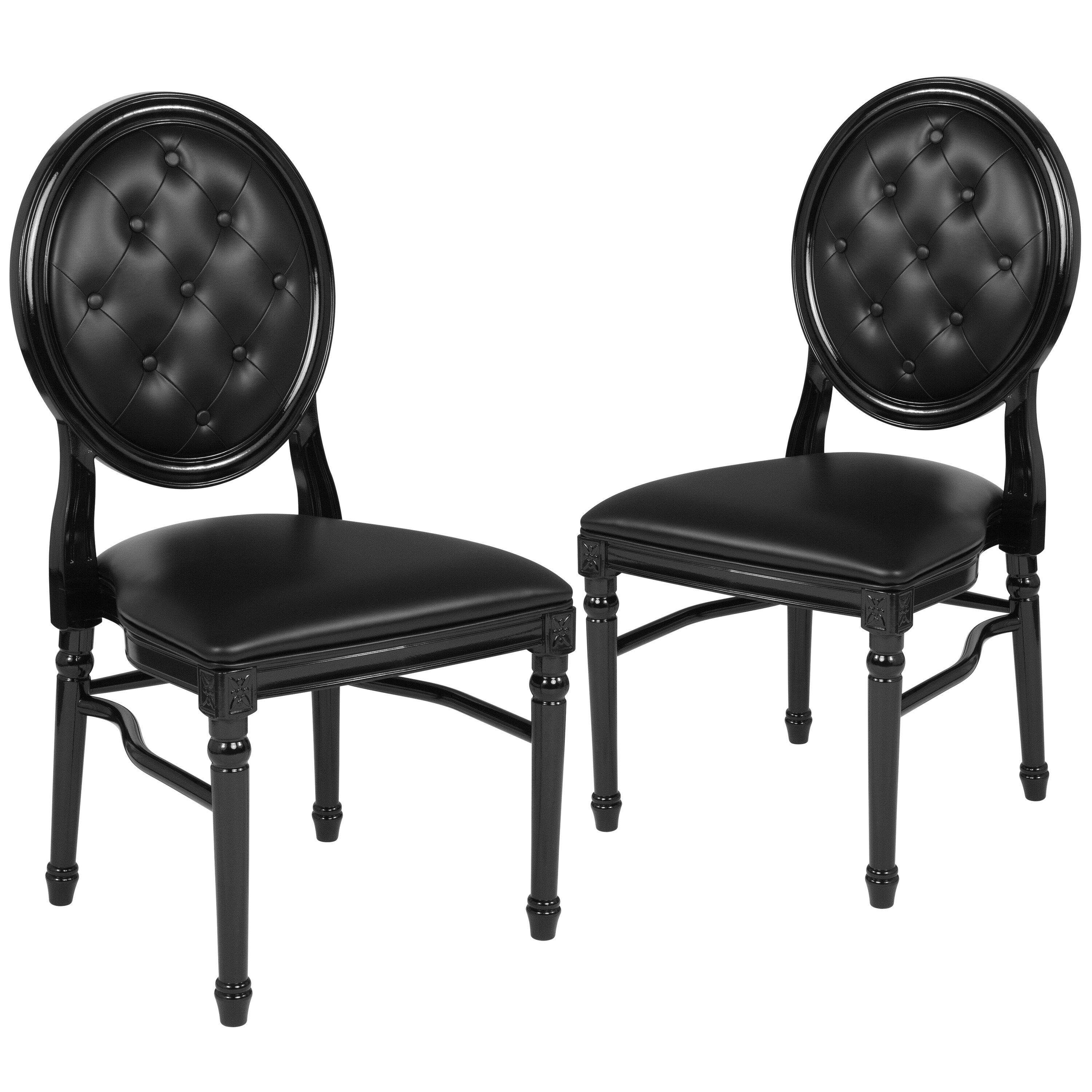 Asday Dining Chairs, Classic King Louis Black Faux Leather Upholstered  Dining Chairs, Luxurious Dining Chairs with Polished Gold Oval Back and
