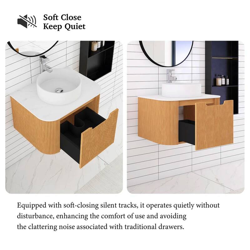 Wall-Mounted Bathroom Vanity with White Round Ceramic Sink