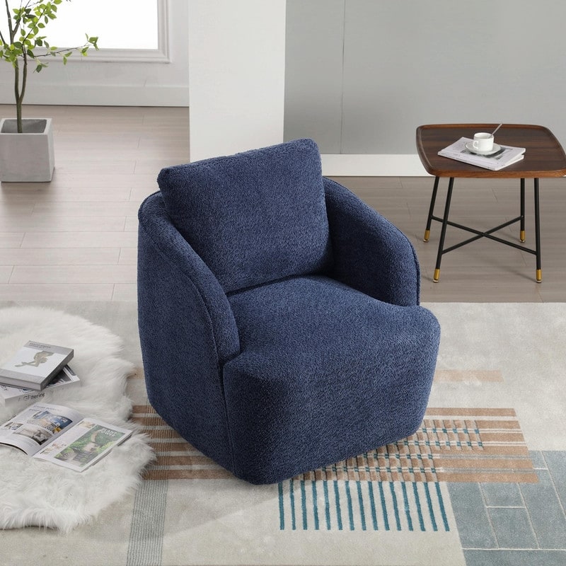 30.3" Bouclé Upholstered Swivel Accent Chair, 360° Round Barrel Club Chair Lounge Armchair