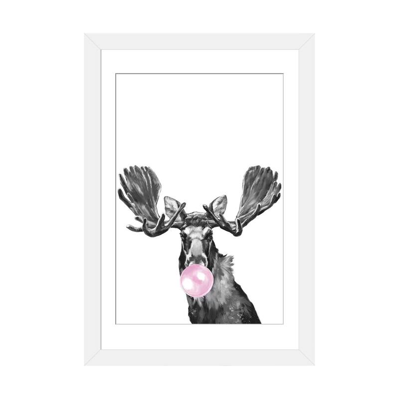 iCanvas "Bubble Gum Moose Black And White" by Big Nose Work - White - 24x16x1
