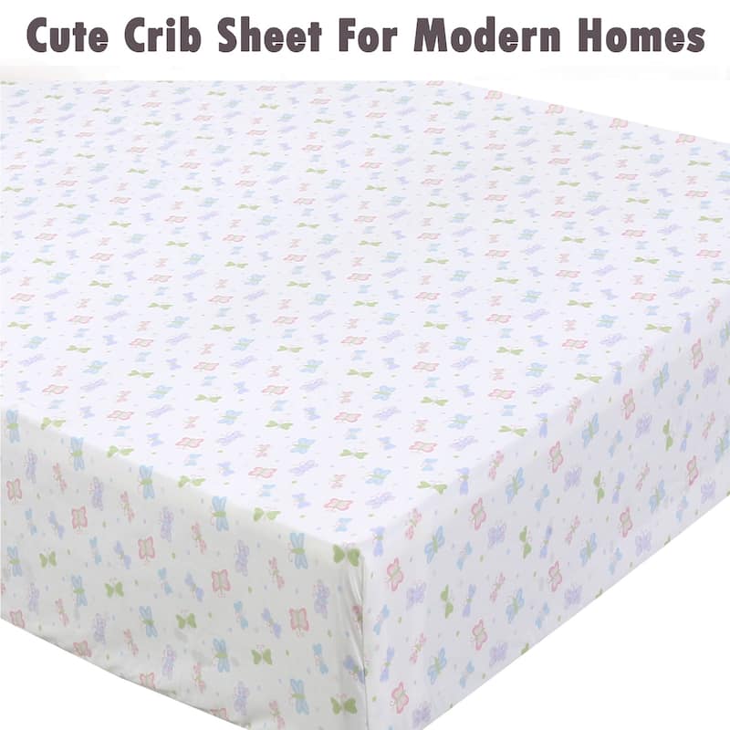 Princess Flower Butterfly Ladybug Animals Dot Girls Pink Purple Cotton Toddler/Baby Crib Child Fitted Sheet Set (Pack of 3)