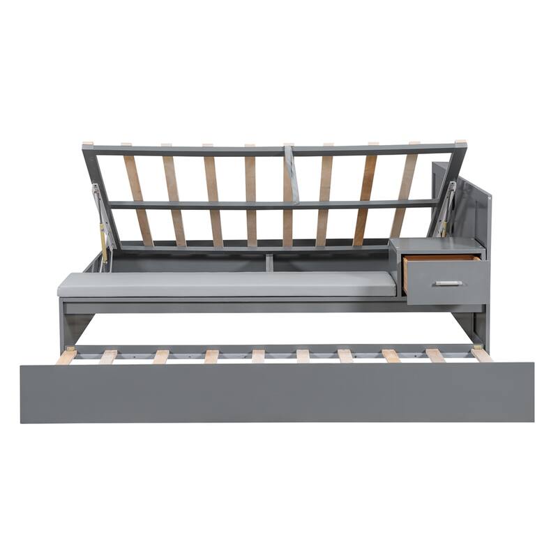 Full Size Wood Storage Hydraulic Platform Bed with Trundle