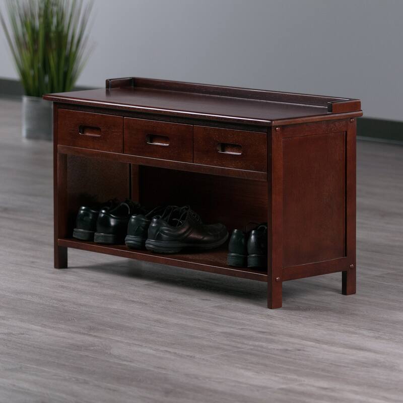Adriana 3-Drawer Bench with Storage, Walnut - 38.27 x 14.17 x 21.85 inches