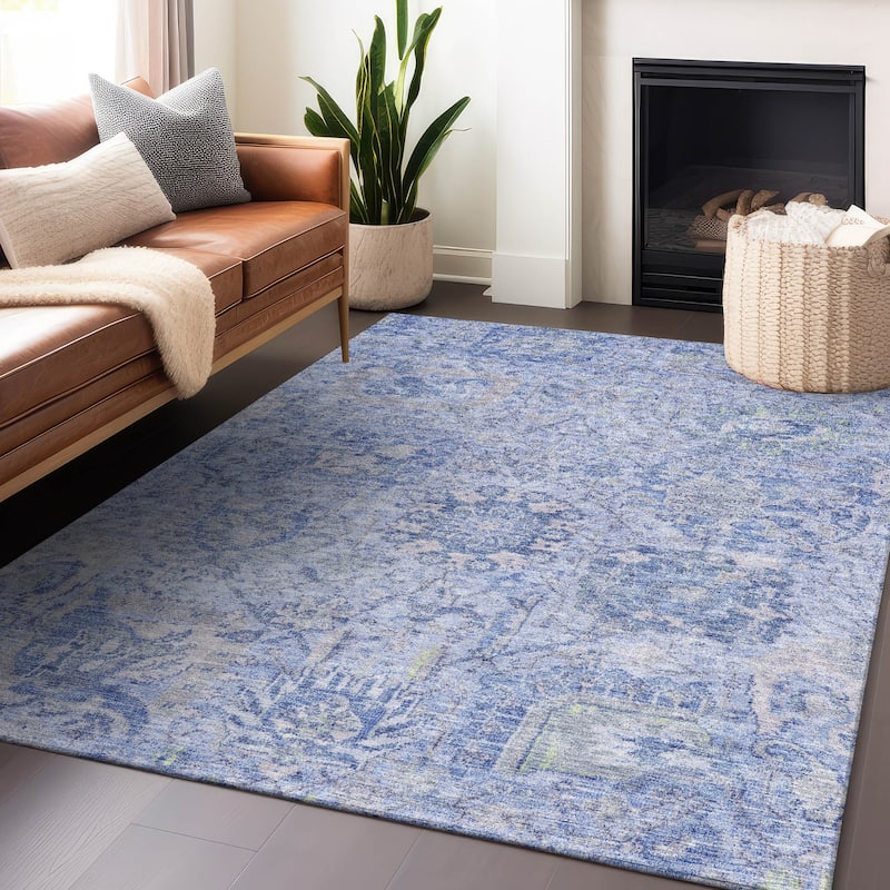 Machine Washable Indoor/ Outdoor Vintage Traditional Chantille Rug - Sky - 3' x 5'