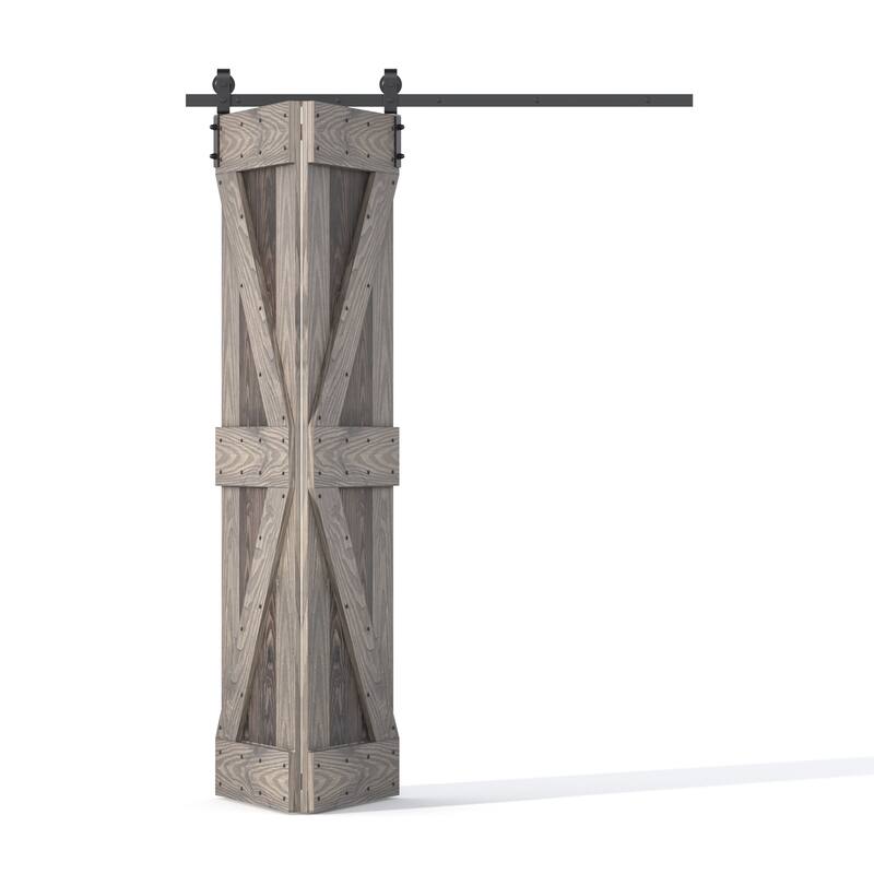 Coast Sequoia 30in./36in./48in./60in./72in. x 84in. Embossing Pine Wood Bi-Fold Barn Door With Sliding Hardware Kit - 48in.x84in. - Kona Coffee/Smoky Gray