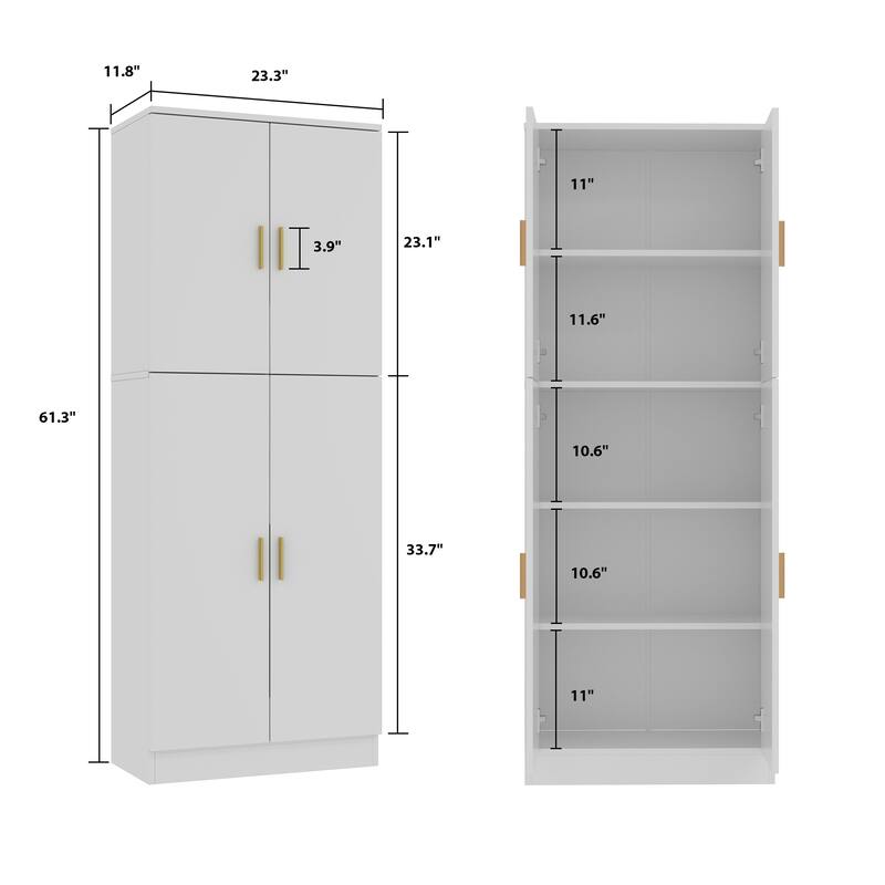 Kitchen Pantry Cupboard, Storage Cabinet w/ Adjustable Shelves