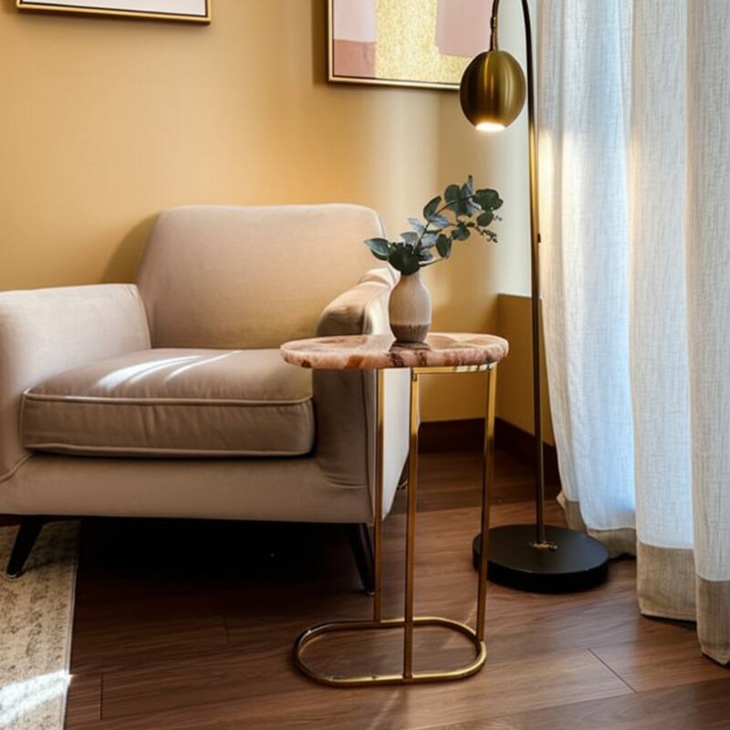 Quartz Side Table Elegant Narrow for Home Decor Accent - 24" Pink - 24.0" - Marble - 24.0" - Pink