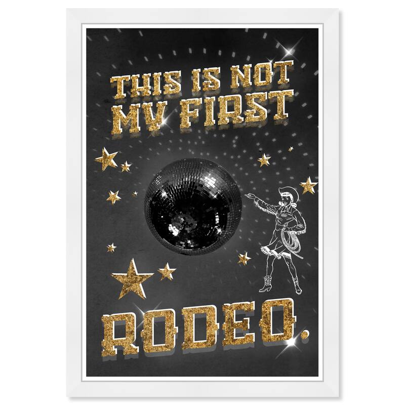 Wynwood Studio Prints Sports and Teams Not My First Rodeo Black Black and Metallic Gold Glam Wall Art Canvas Print