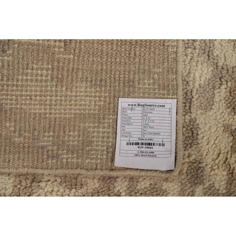 Abstract Moroccan Oriental Rug Hand-Knotted Beige Wool Carpet - 2'0"x 3'0"