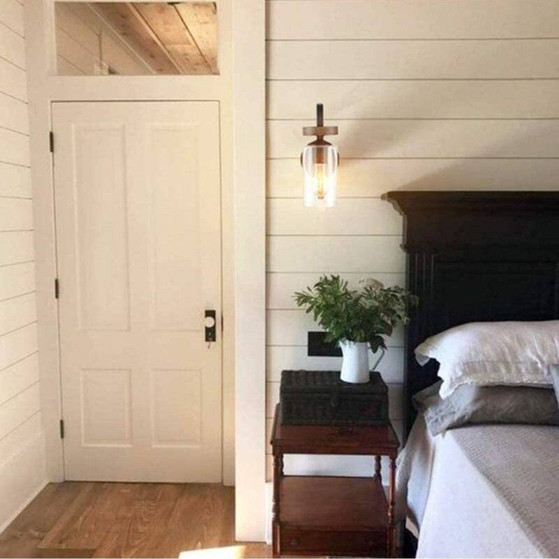 Industrial farmhouse wall sconces glass wood wall lights