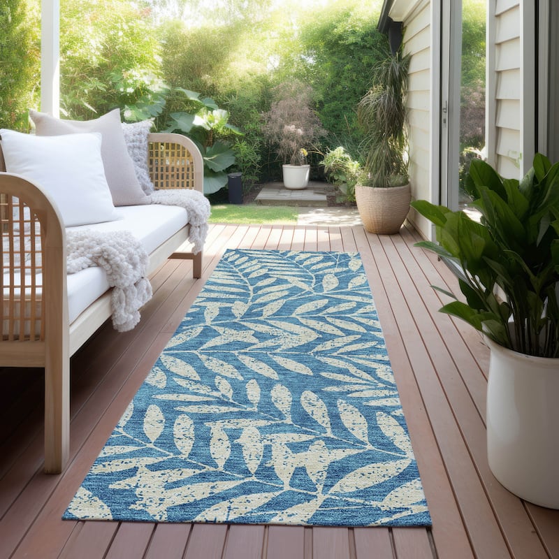 Machine Washable Indoor/ Outdoor Chantille Palm Rug - Teal - 2'3" x 7'6"