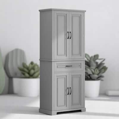 Freestanding White Bathroom Cabinet with Doors, Drawer & Adjustable Shelf, Tall Linen Tower Storage 72'' High