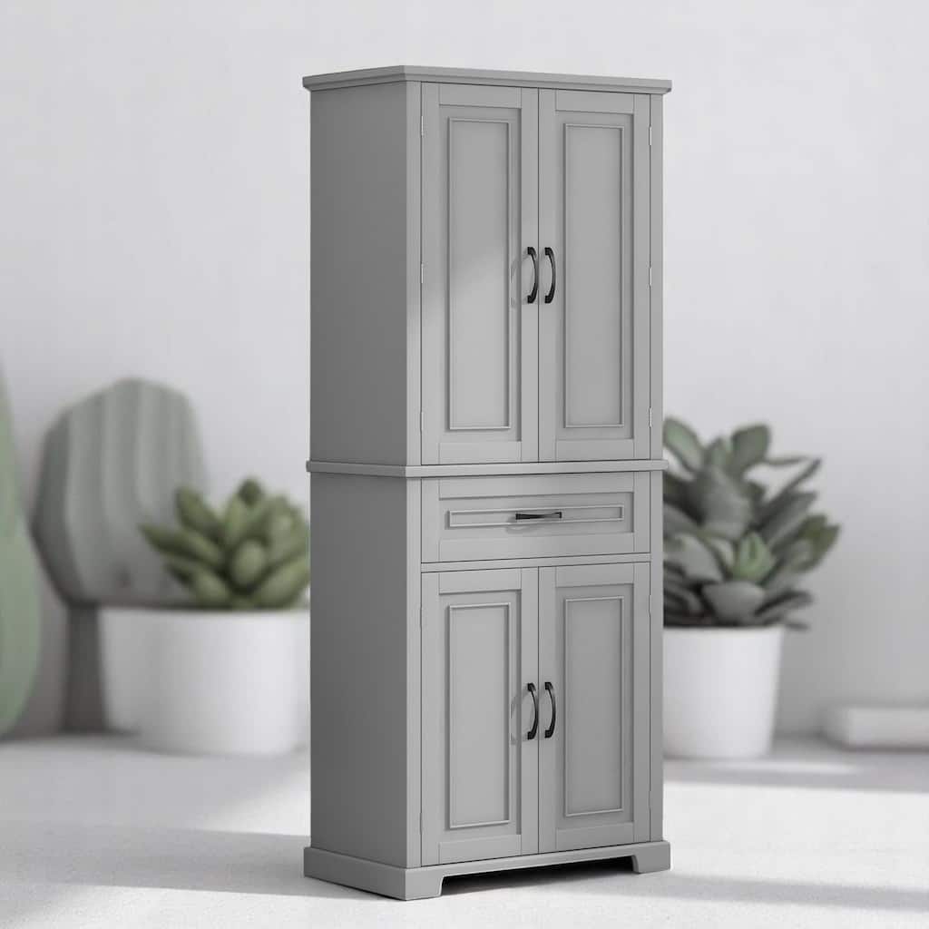 Freestanding White Bathroom Cabinet with Doors, Drawer & Adjustable Shelf, Tall Linen Tower Storage 72'' High