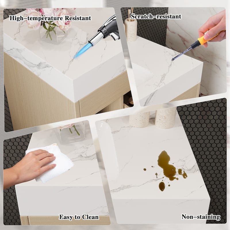 29.9-inch floating bathroom vanity with sintered stone countertop and ceramic undermount sink