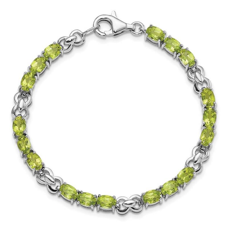 Curata 925 Sterling Silver 7" 5mm Genuine Oval Gemstone Station Bracelet - Peridot - 7 Inch - Peridot - White