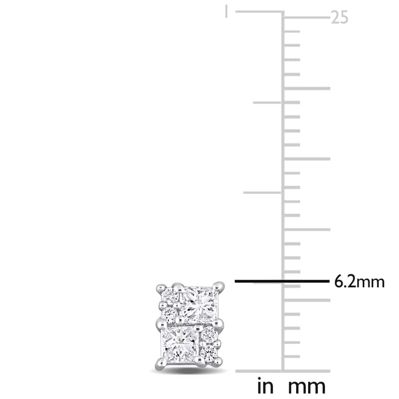 Miadora 1/2ct TDW Princess and Round-cut Diamond Cluster Stud Earrings in 14k White Gold