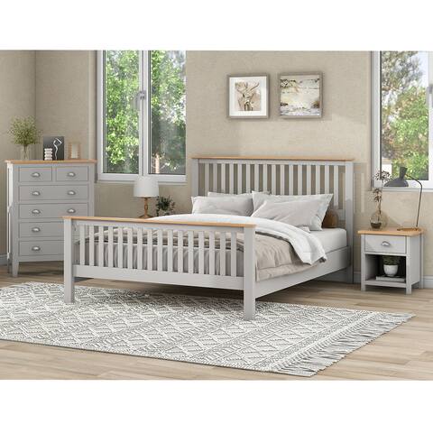 3 Pieces Country Bedroom Sets, Platform Bed, Nightstand and Chest