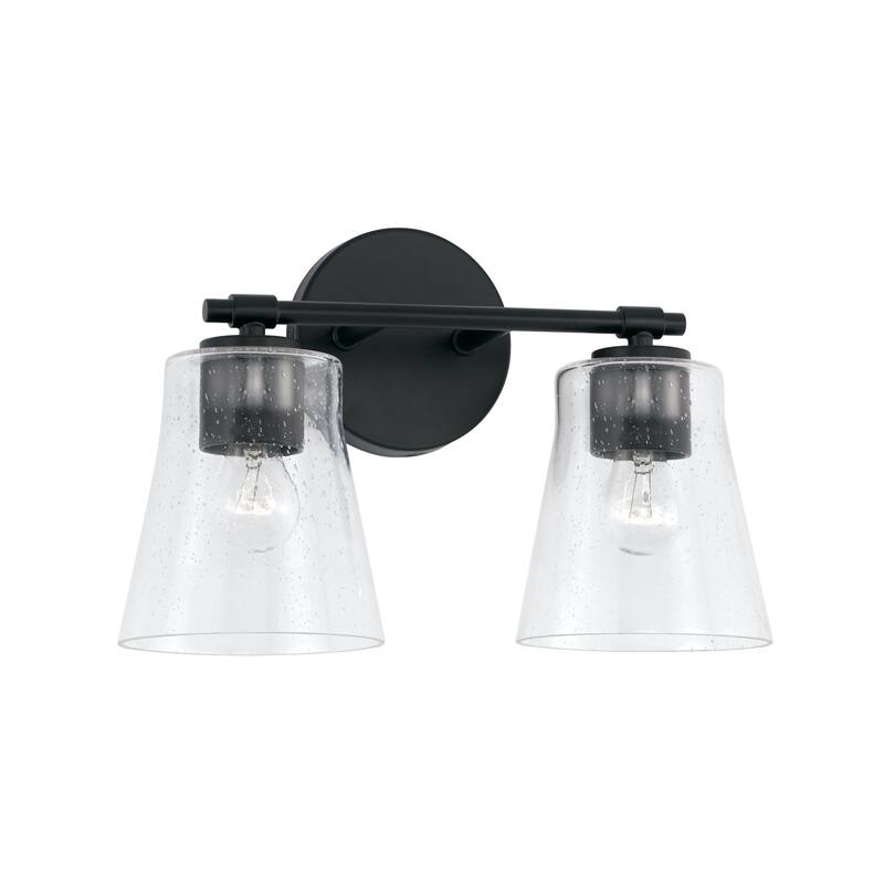 Baker 2-light Bath/ Vanity Fixture w/ Clear Seeded Glass - Matte Black