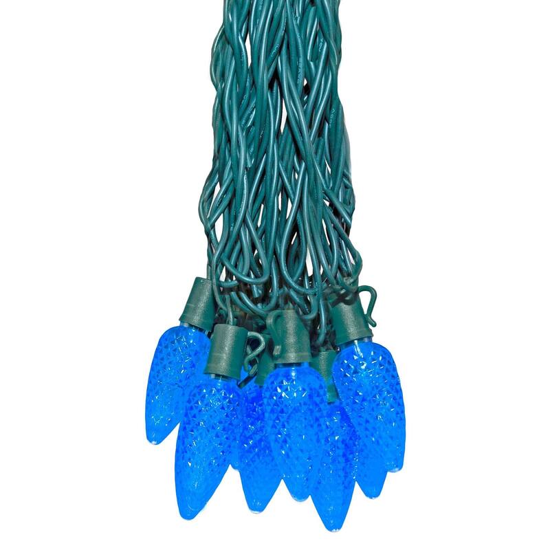 25 Foot C9 LED Outdoor Christmas String Light Set, Green Wire - Blue