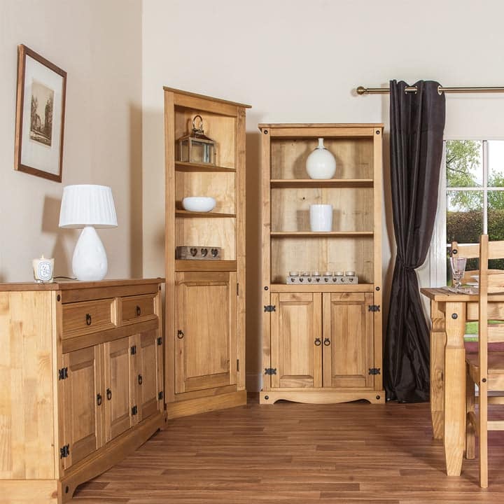 Wood Bookcase Library With Doors Corona Collection | Furniture Dash