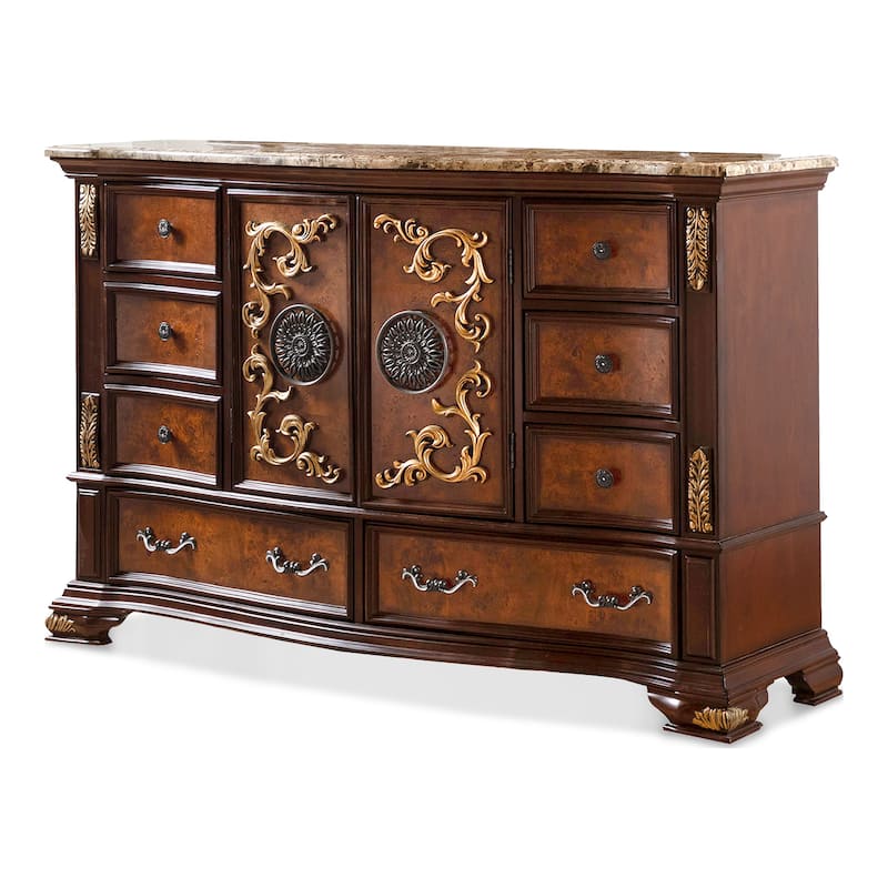 Furniture of America Cresswell Traditional 3-Piece Dark Cherry and Oak Wood Dresser and 2-Nightstand Bedroom Set