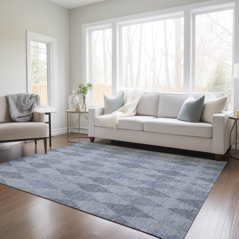 Machine Washable Indoor/ Outdoor Argyle Chantille Rug - Denim - 5' x 7'6"
