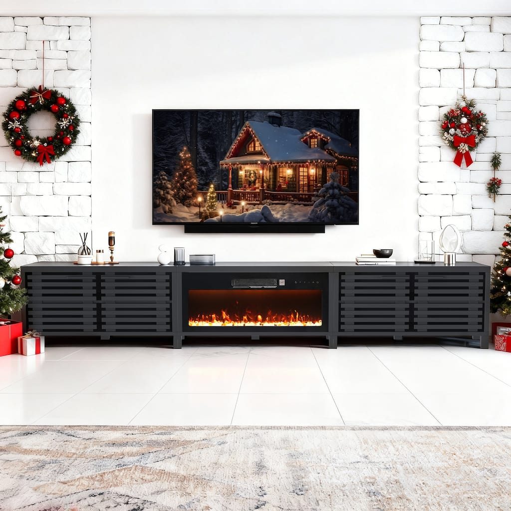 115" Modern Black Electric Fireplace TV Stands for TV's up to 120" with Remote