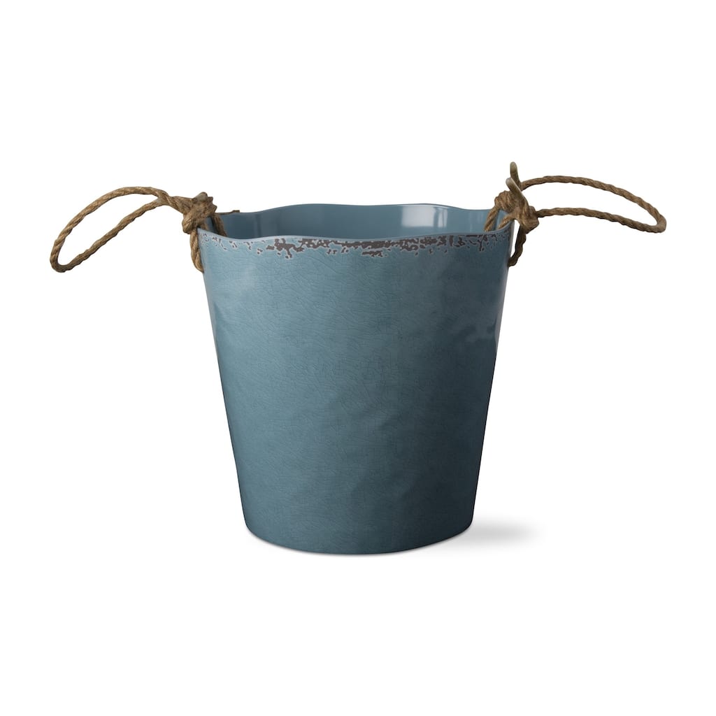 9"x9" Veranda Cracked Glazed Solid Wavy Edge Melamine Wine Bucket Dishwasher Safe Indoor Outdoor Aqua Blue