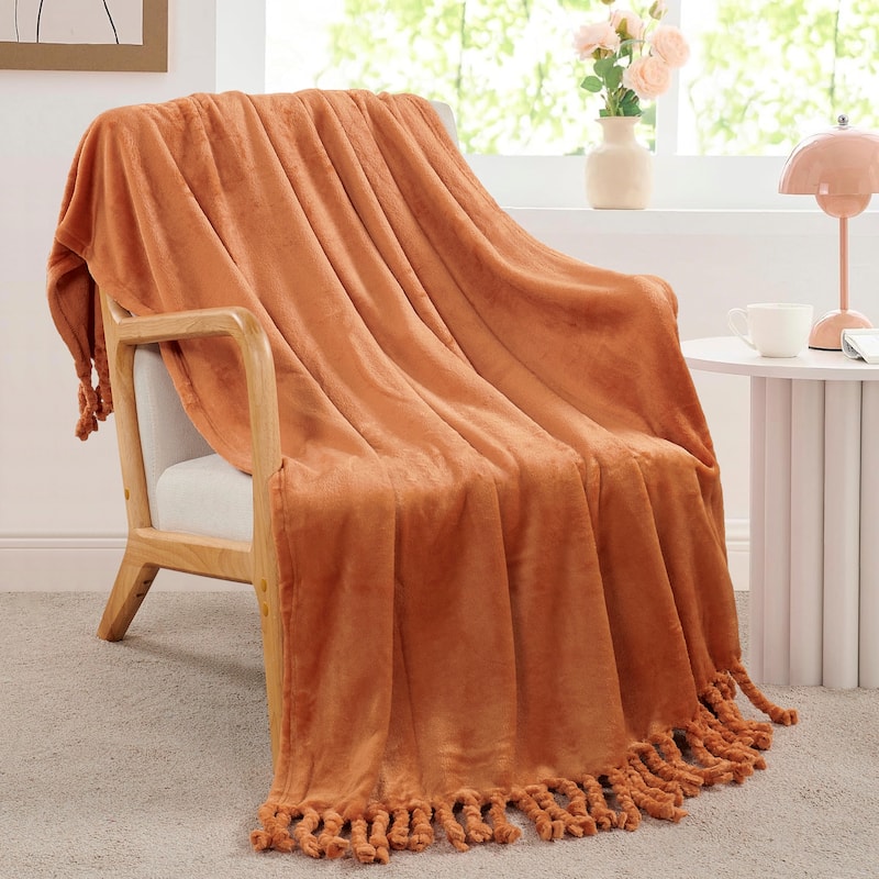 Rope Braided Flannel Fleece Throw - 50" x 60' - Burnt Orange