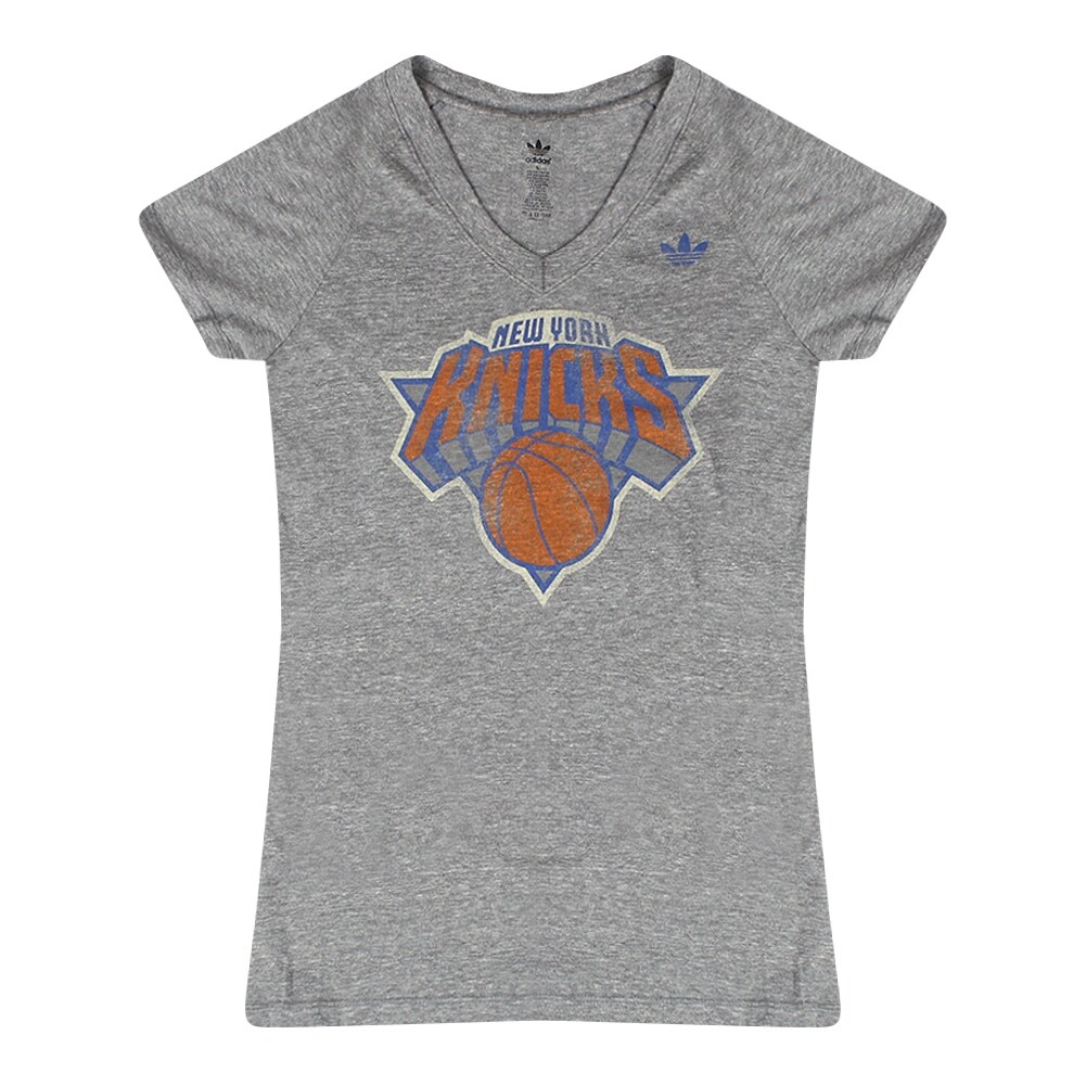 Shop Adidas Nba New York Knicks Women S Grey T Shirt Blue Originals Trefoil Logo Overstock 17849536
