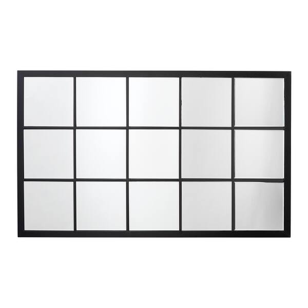 Large Rectangle Metal Grid Mirror With Paned Beveled Glass Black Overstock 18540870