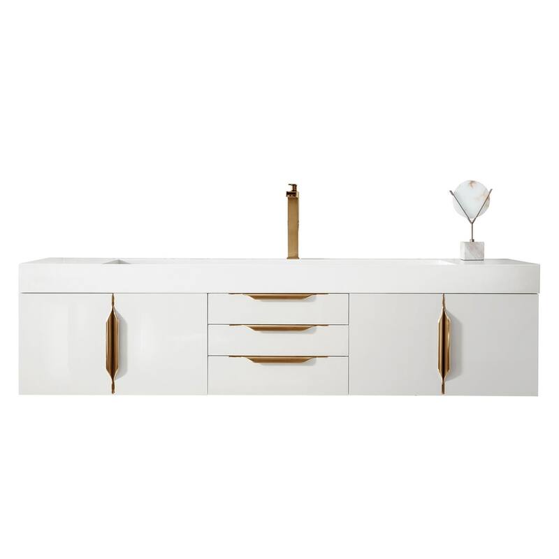 James Martin Vanities Mercer Island 72" Single Vanity, Glossy White with Radiant Gold Hardware