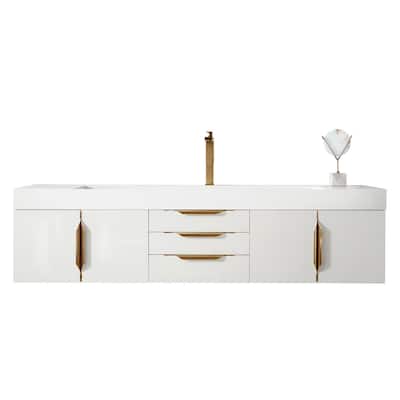 James Martin Vanities Mercer Island 72" Single Vanity, Glossy White with Radiant Gold Hardware