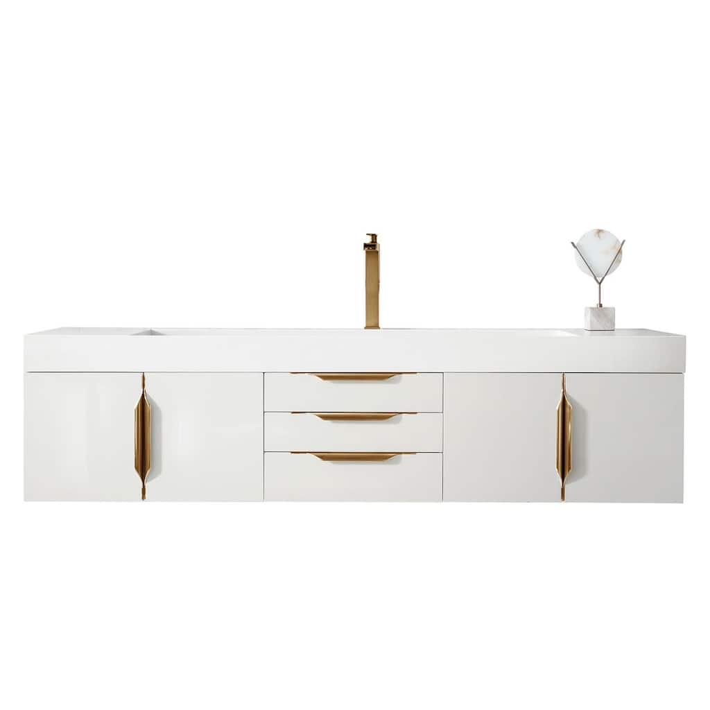 James Martin Vanities Mercer Island 72" Single Vanity, Glossy White with Radiant Gold Hardware