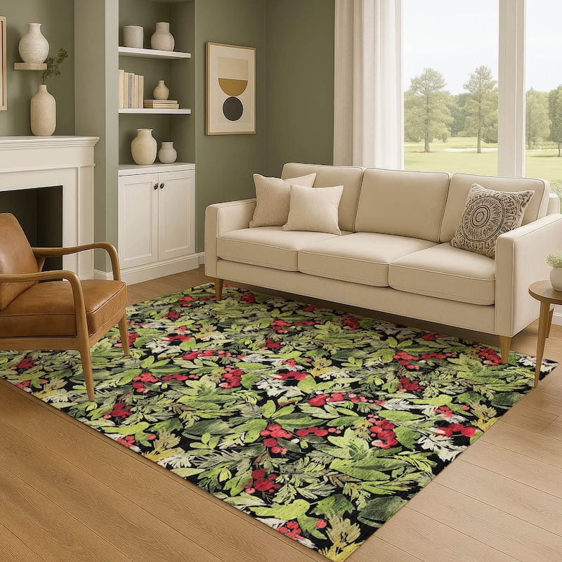 Premium Washable Super Soft Christmas Holly Mayfield Rug - Black - 2'6" x 3'10"