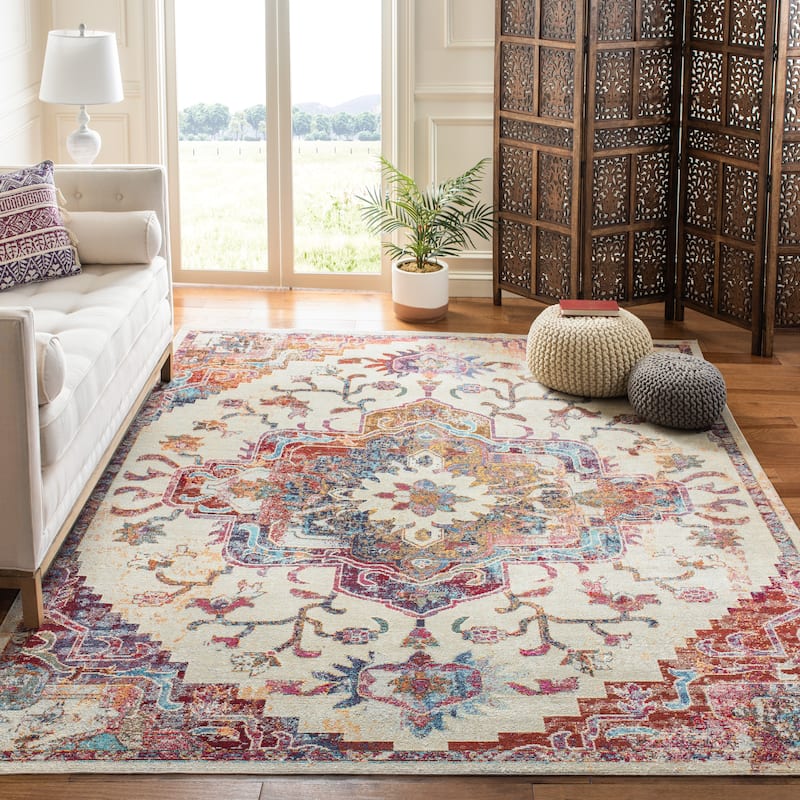SAFAVIEH, Crystal Naimat Vintage Boho Medallion Rug - 11' x 16' - Light Blue/Burgundy
