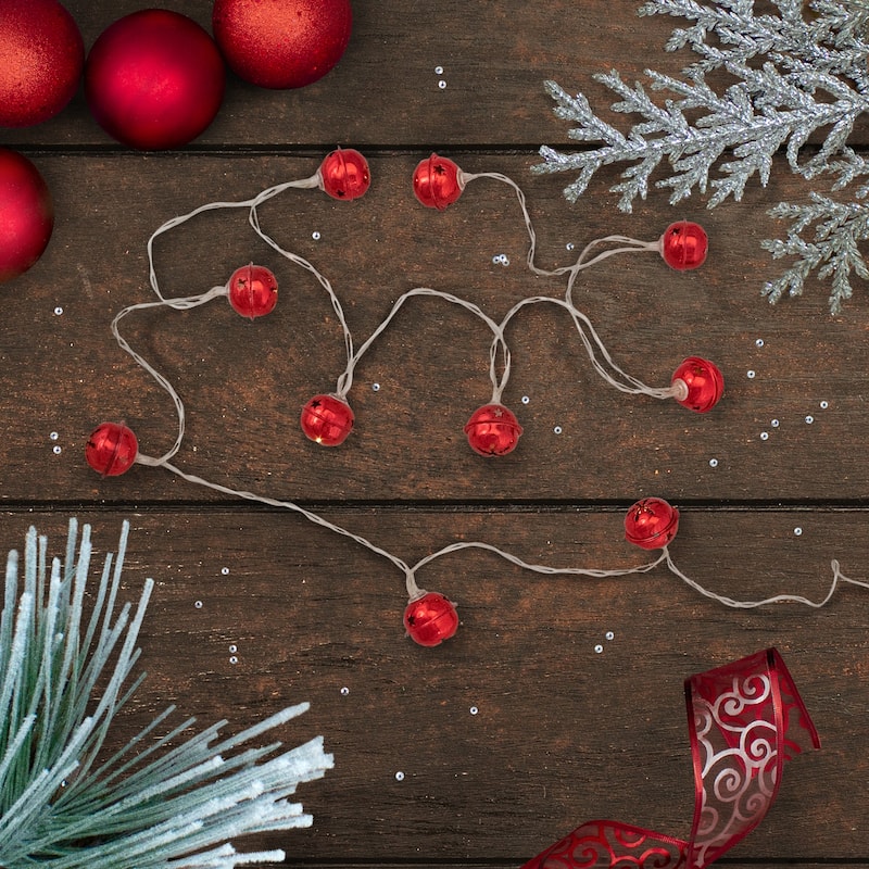 10-Count LED Red Christmas Bells Fairy Lights 5.5ft Clear Wire - 5.5