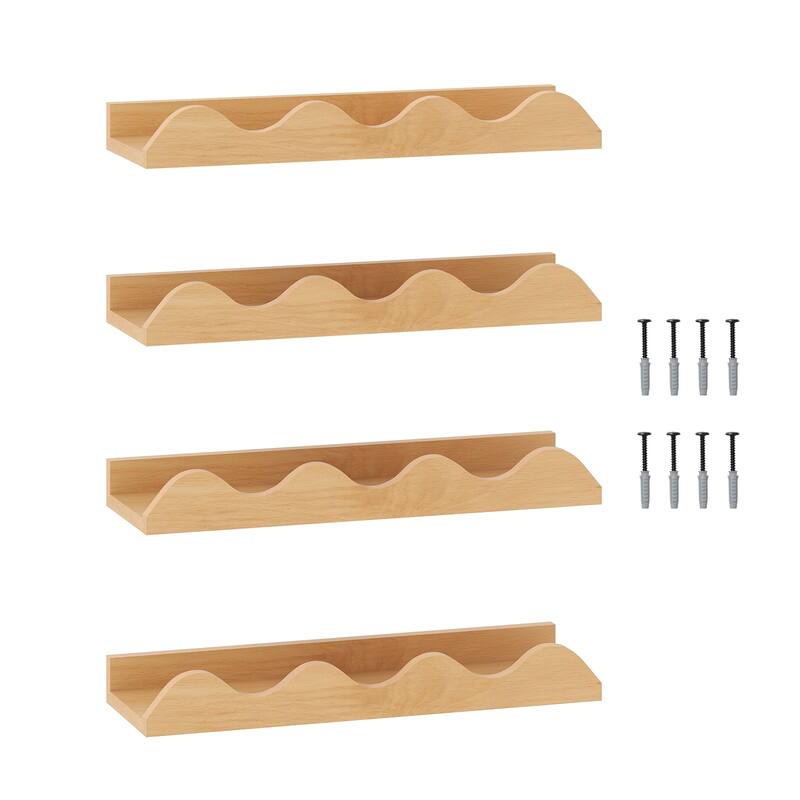 Natural Fir Wood Nursery Wall Shelves Set of 4 with Safety Edges - 16" x 5" x 2" - Natural