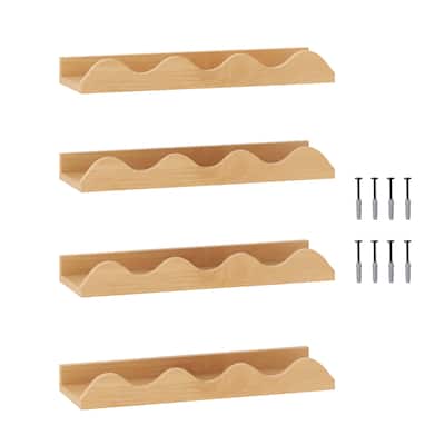Natural Fir Wood Nursery Wall Shelves Set of 4 with Safety Edges - 16" x 5" x 2"
