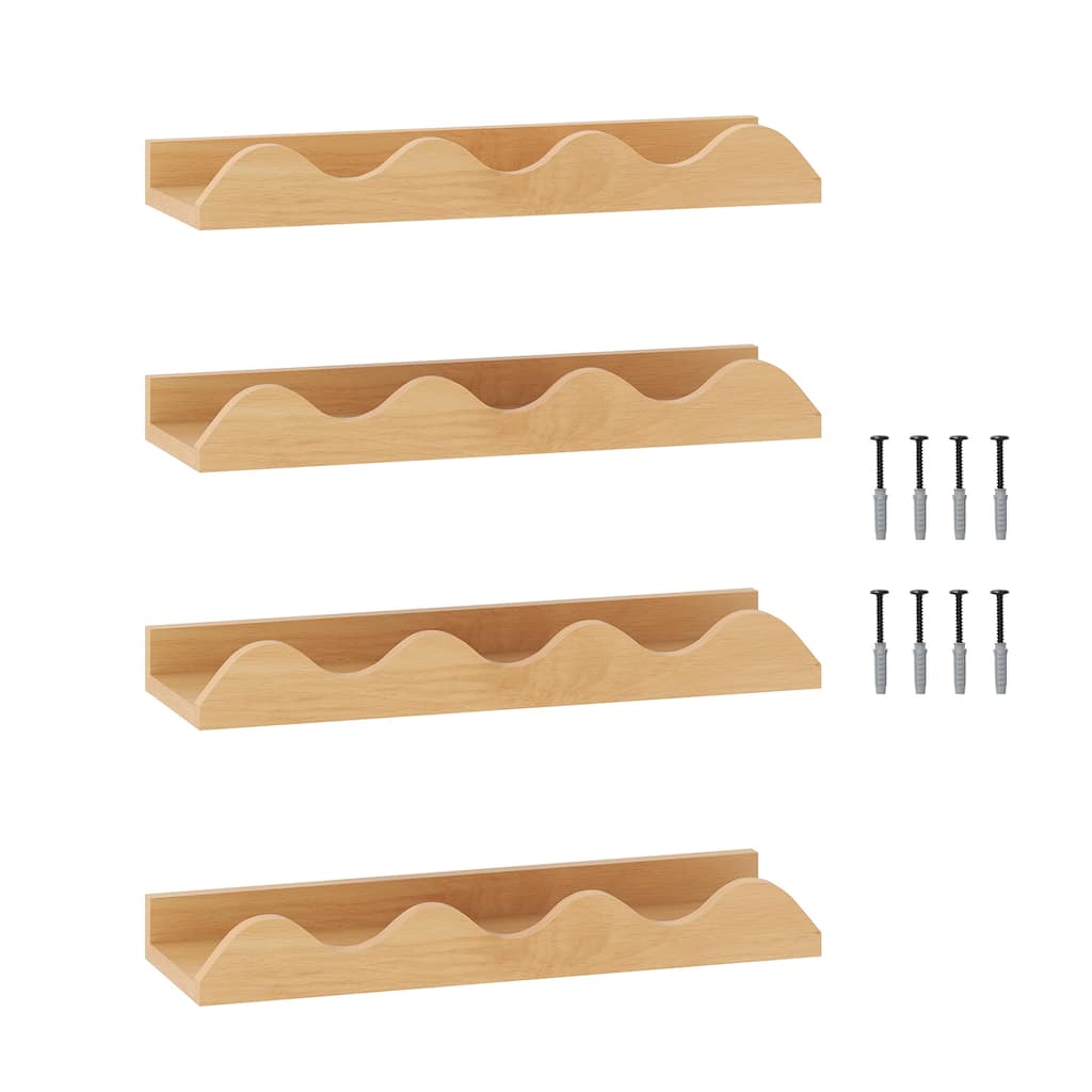 Natural Fir Wood Nursery Wall Shelves Set of 4 with Safety Edges - 16" x 5" x 2"