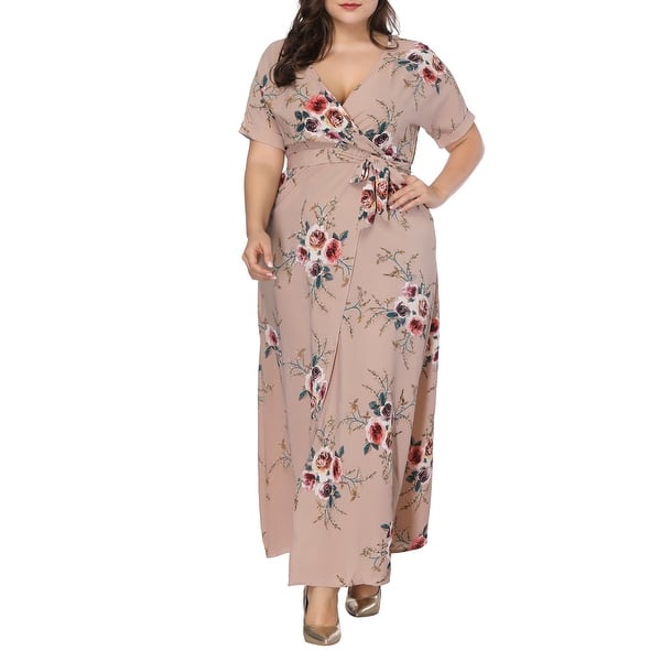 Shop Qzunique Women S Plus Size Floral Print Boho Long Dresses V