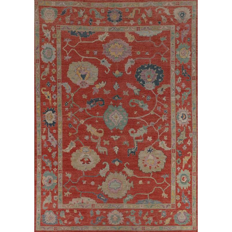 All-Over Orange Oushak Vegetable Dye Area Rug Handmade Wool Carpet - 8'11"x 11'8"