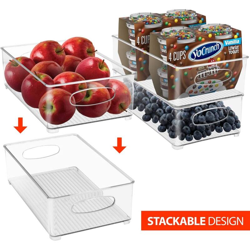 Sorbus Clear Plastic Organizer Storage Bin Containers with Handles for Pantry Food & Kitchen Fridge (6-Pack)