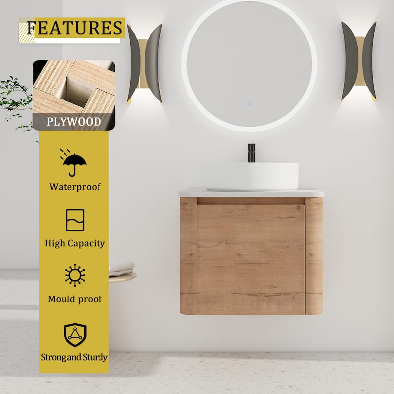 Wall-Mounted Bathroom Vanity With Ceramic Art Sink